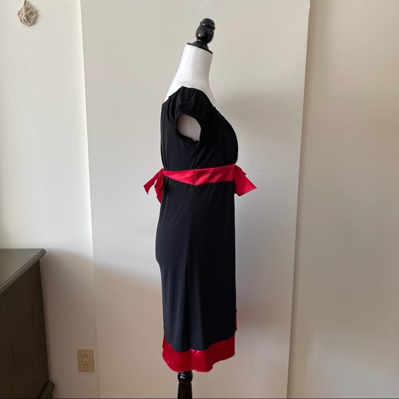 Vintage 90s black red stretchy peasant style top cocktail dress - Picture 5 of 11